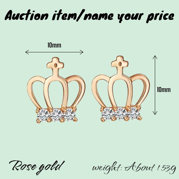 ⏳💝Auction NAME YOUR PRICE for Rose Gold Plated Crown Stud Earring AAA Zircon - Picture 3 of 5